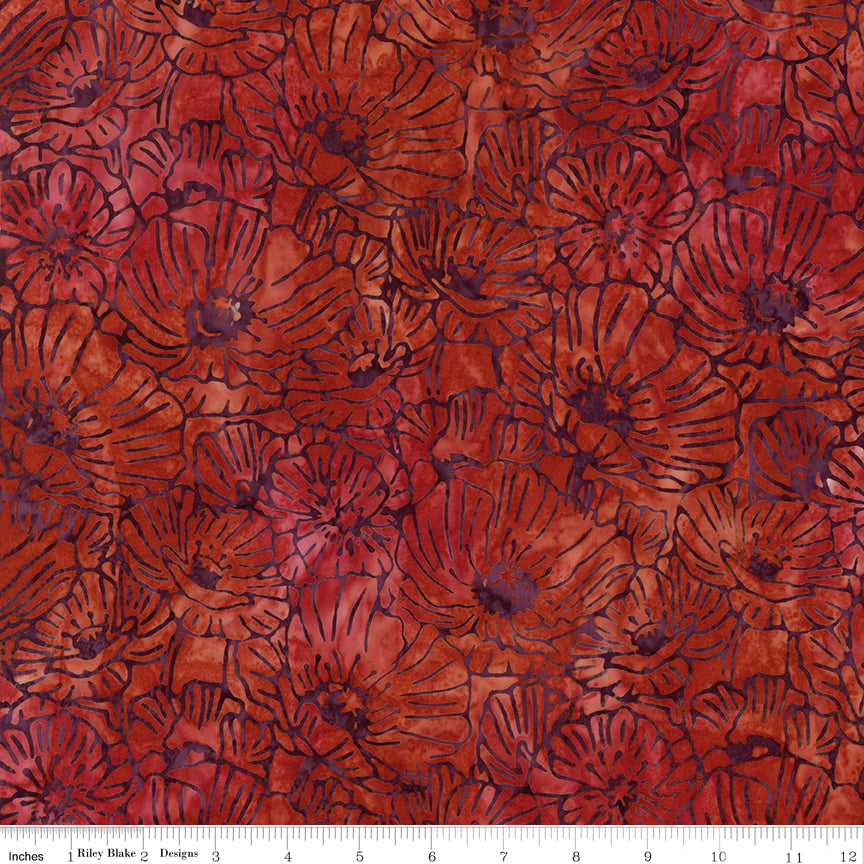 Poppy Seeds Expressions Batik Quilt Fabric - Packed Poppies in Marmalade Splash Dark Red - BT23590-246