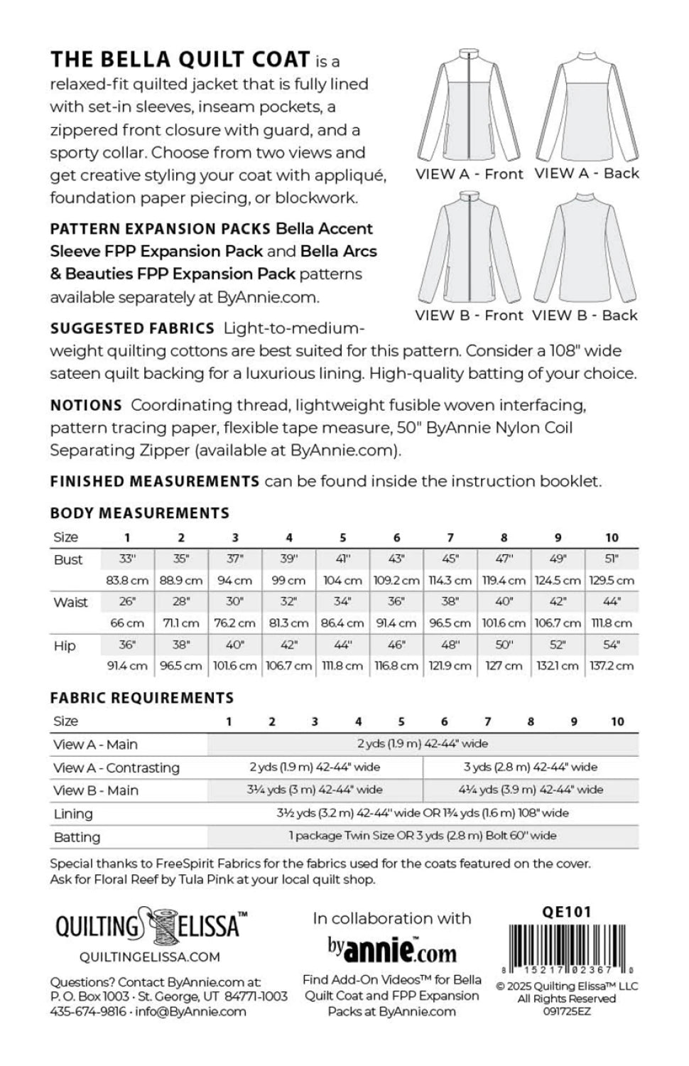 Bella Quilt Coat Pattern from By Annie/Quilting Elissa  - QE101