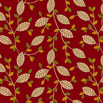 Quiet Grace Quilt Fabric - Fancy Leaves in Cranberry Red - 930-88