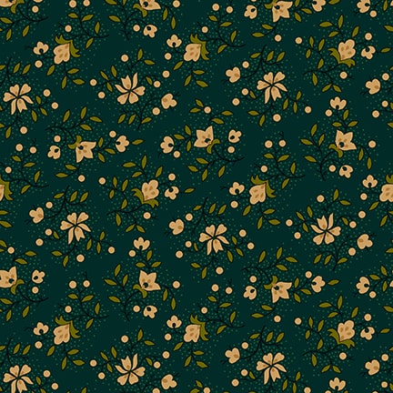 Quiet Grace Quilt Fabric - Garden Glories in Teal - 922-77