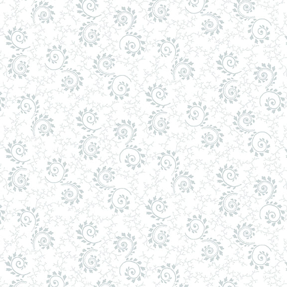 Quilter's Flour V Quilt Fabric - Swirls with Leaves in White on White - 1255-01W