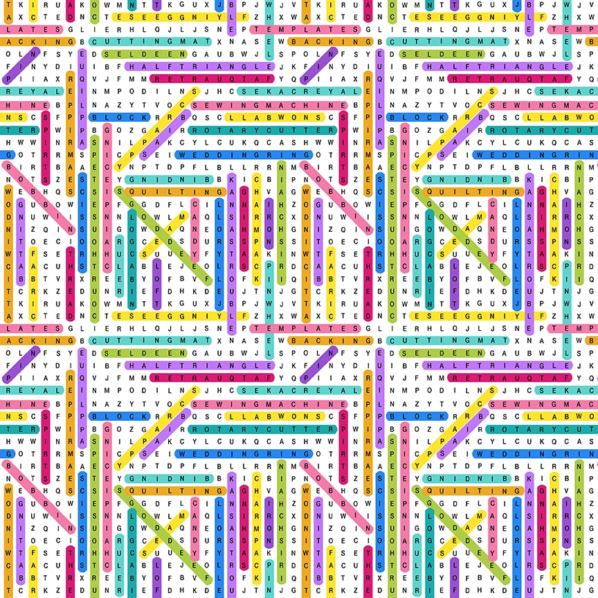 Quilter's Haven Quilt Fabric - Quilter's Word Search in White - 2996-01