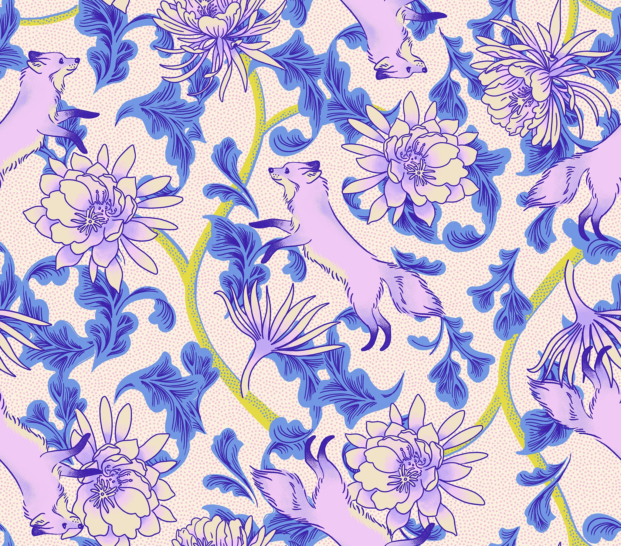 Glow Garden Quilt Fabric, Fox Bloom in Natural - RS2112 11