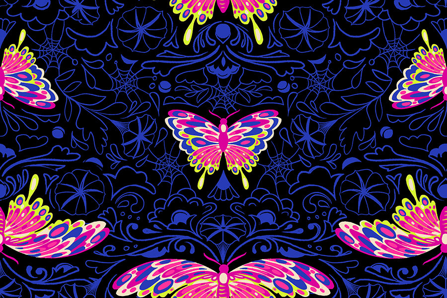 Glow Garden Quilt Fabric, Morning Moth in Black - RS2116 19