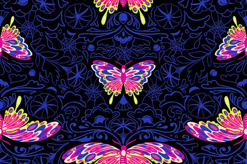 Glow Garden Quilt Fabric, Morning Moth in Black - RS2116 19
