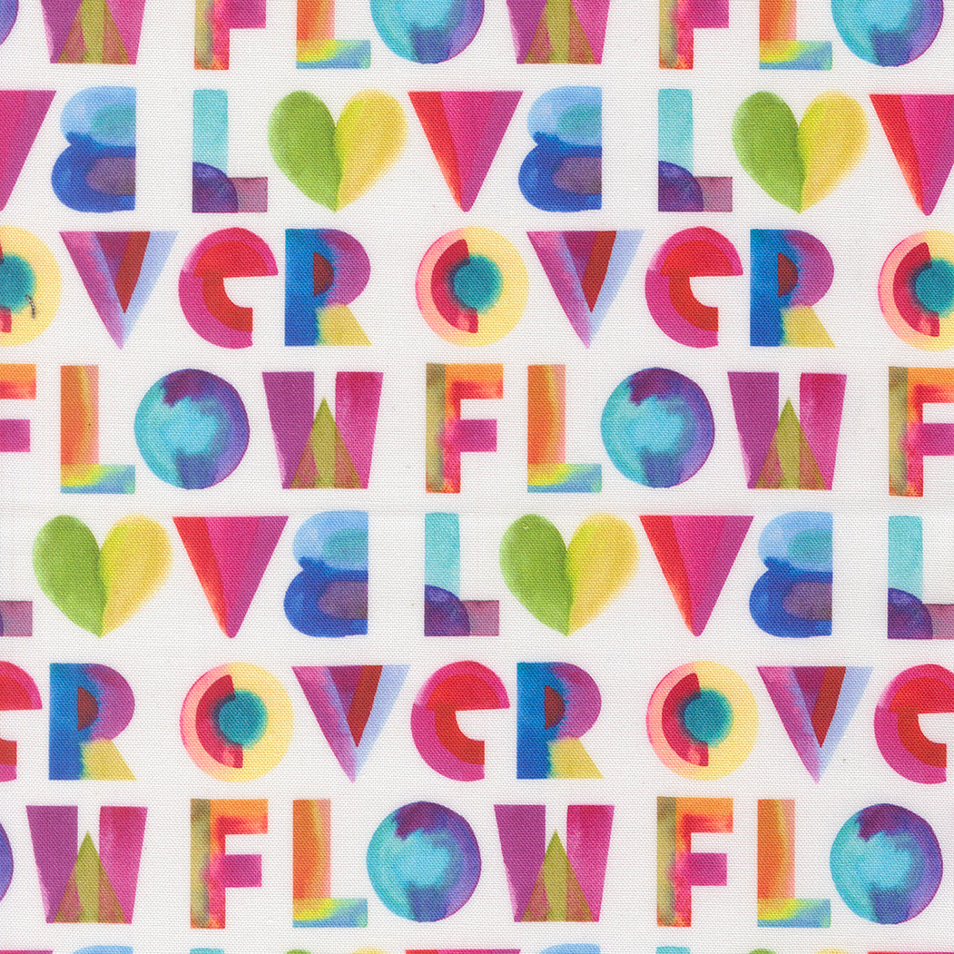 Radiant Quilt Fabric - Over Flow Love Text in Rainbow Multi/White - 21844 11
