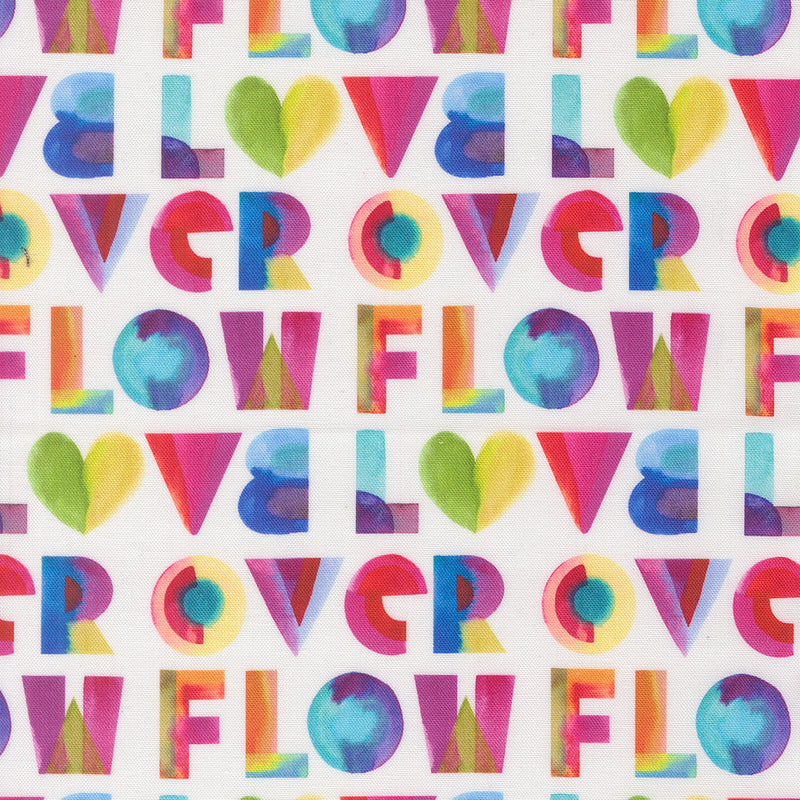 Radiant Quilt Fabric - Over Flow Love Text in Rainbow Multi/White - 21844 11