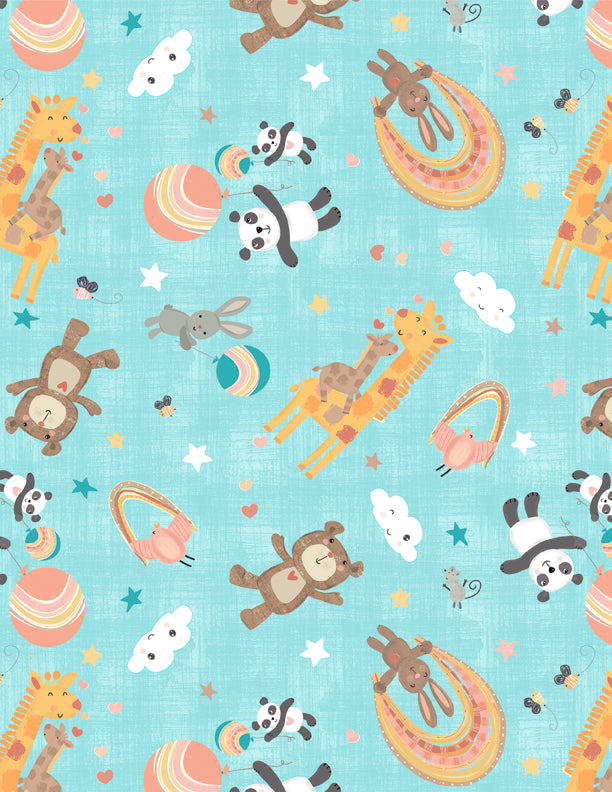 Rainbow Dreams Quilt Fabric - Animals Toss in Blue - 3073 43019 453