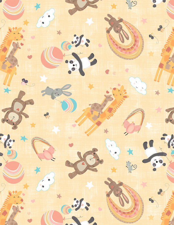 Rainbow Dreams Quilt Fabric - Animals Toss in Yellow - 3073 43019 553