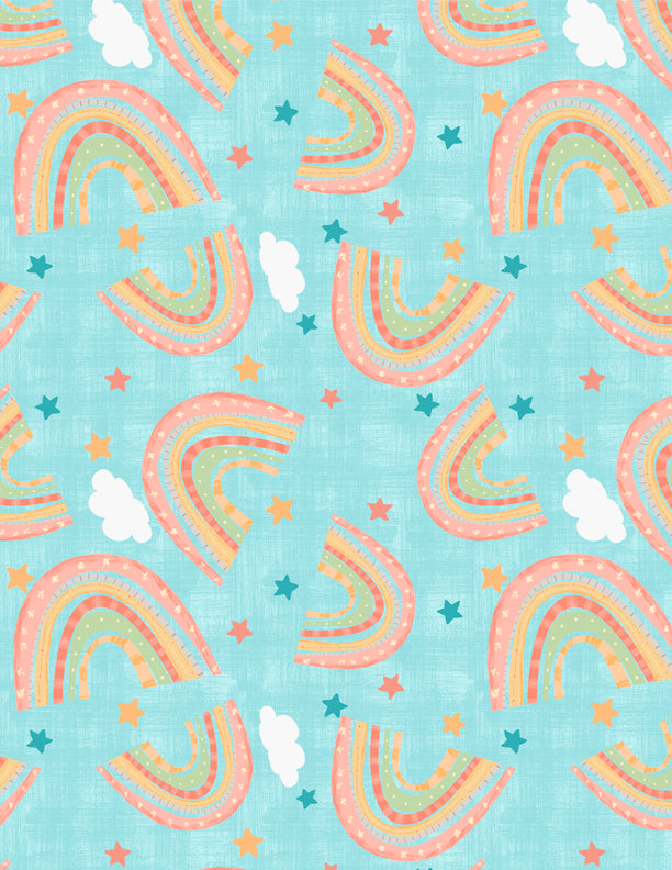 Rainbow Dreams Quilt Fabric - Rainbows Toss in Blue - 3073 43020 435