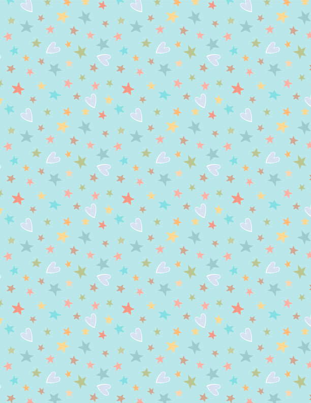 Rainbow Dreams Quilt Fabric - Stars and Hearts in Blue - 3073 43022 453