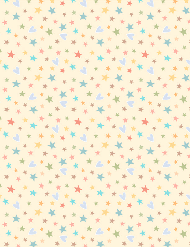 Rainbow Dreams Quilt Fabric - Stars and Hearts in Yellow - 3073 43022 553