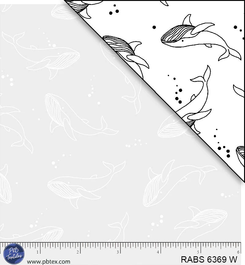 Ramblings by the Sea Quilt Fabric - A Whale's Tale in White on White - RABS 06369 W
