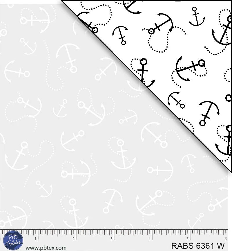 Ramblings by the Sea Quilt Fabric - Anchors Aweigh in White on White - RABS 06361 W