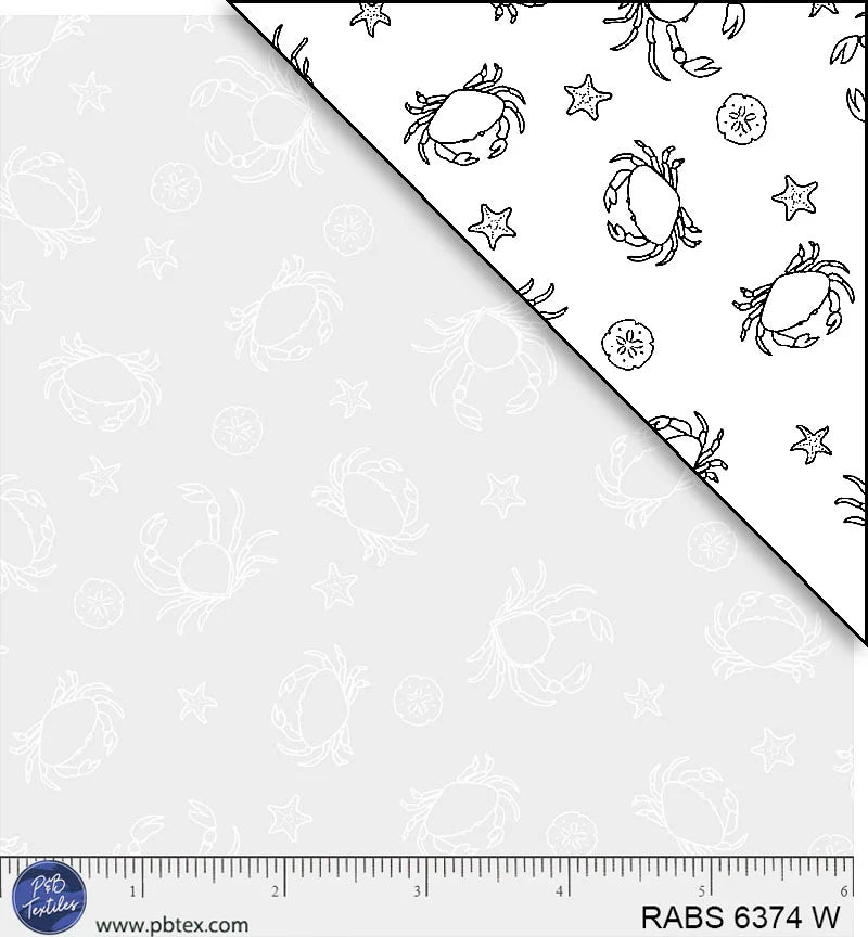 Ramblings by the Sea Quilt Fabric - Crabby Crabs in White on White - RABS 06374 W