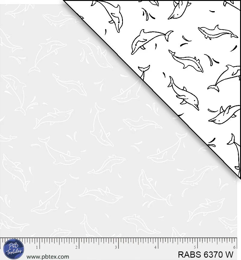 Ramblings by the Sea Quilt Fabric - Dolphin Dance in White on White - RABS 06370 W