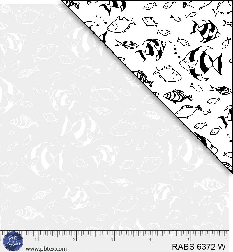 Ramblings by the Sea Quilt Fabric - Fish Friends in White on White - RABS 06372 W