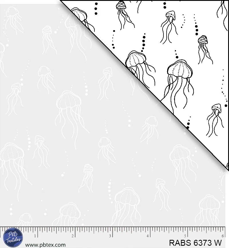 Ramblings by the Sea Quilt Fabric - Jelly Fish Jive in White on White - RABS 06373 W