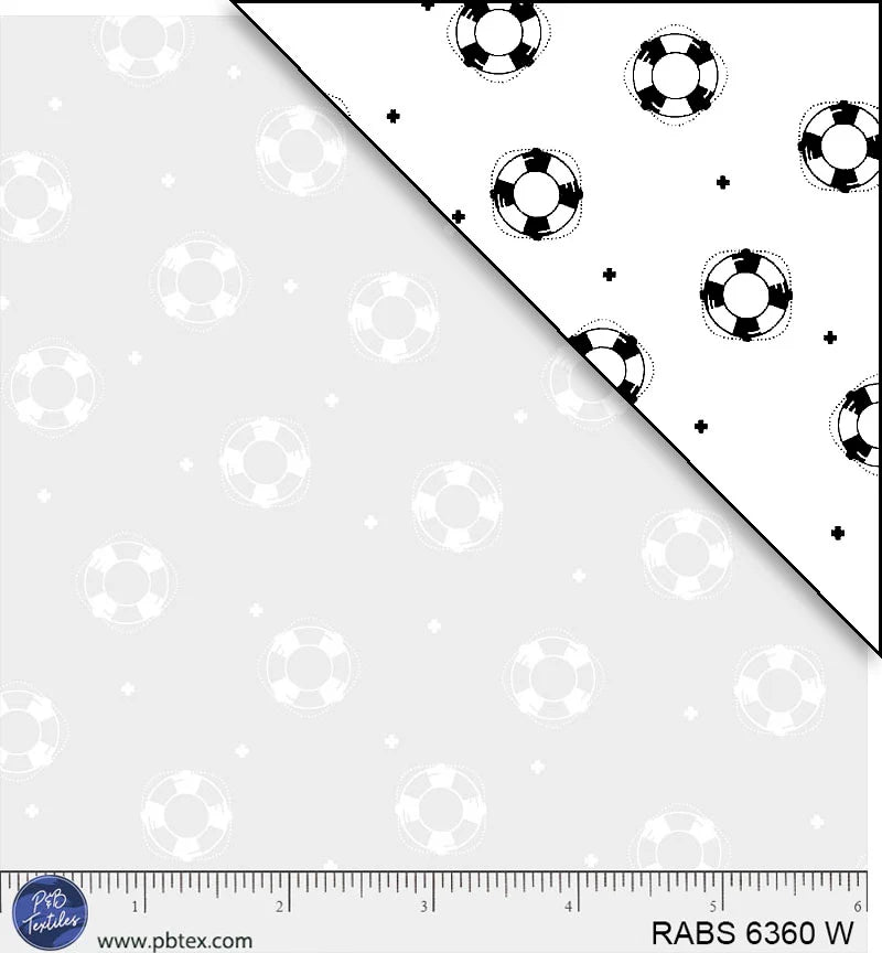 Ramblings by the Sea Quilt Fabric - Life Rings in White on White - RABS 06360 W