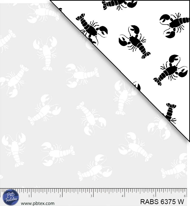 Ramblings by the Sea Quilt Fabric - Lobster Love in White on White - RABS 06375 W