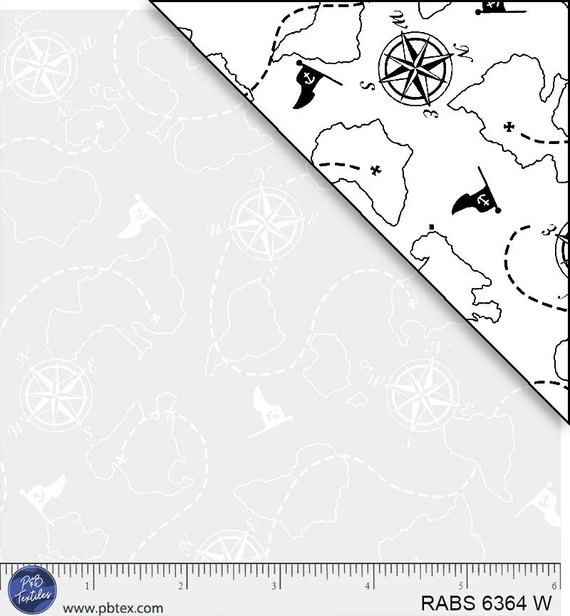 Ramblings by the Sea Quilt Fabric - Nautical Navigation in White on White - RABS 06364 W