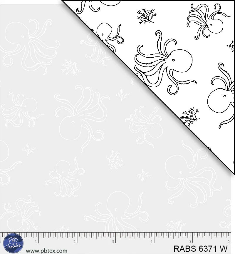 Ramblings by the Sea Quilt Fabric - Oceanic Octopus in White on White - RABS 06371 W