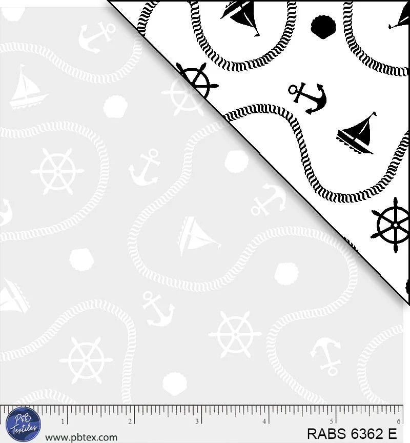 Ramblings by the Sea Quilt Fabric - Sailor's Delight in White on White - RABS 06362W