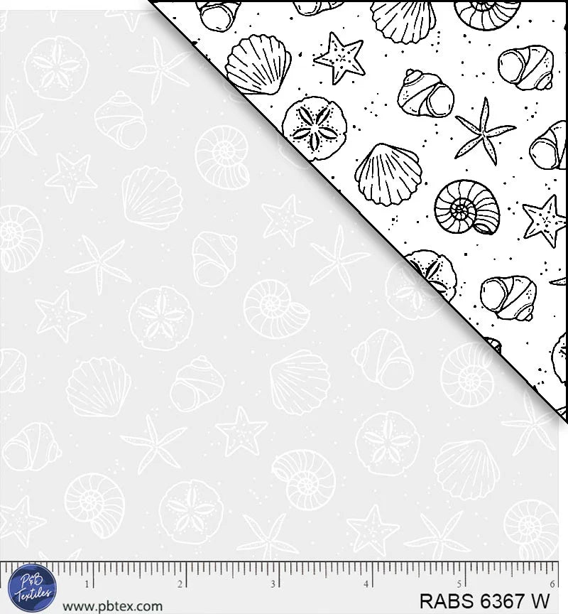 Ramblings by the Sea Quilt Fabric - Sandy Shells in White on White - RABS 06367 W