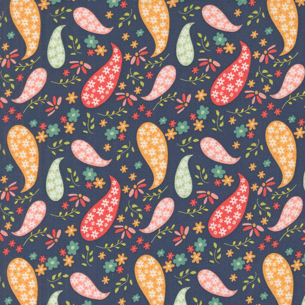 Raspberry Summer Quilt Fabric -  Paisley in Blueberry Blue - 37691 20
