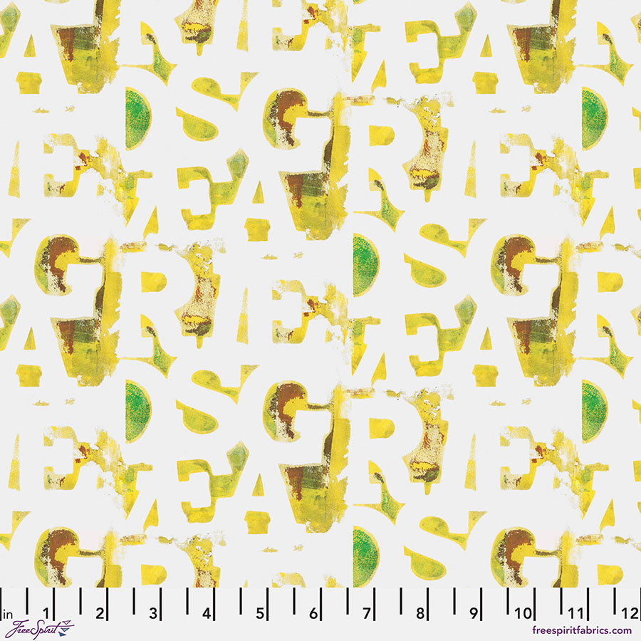 Ravel Quilt Fabric - Remainder in Plaster Yellow/White - PWEB045.PLASTER