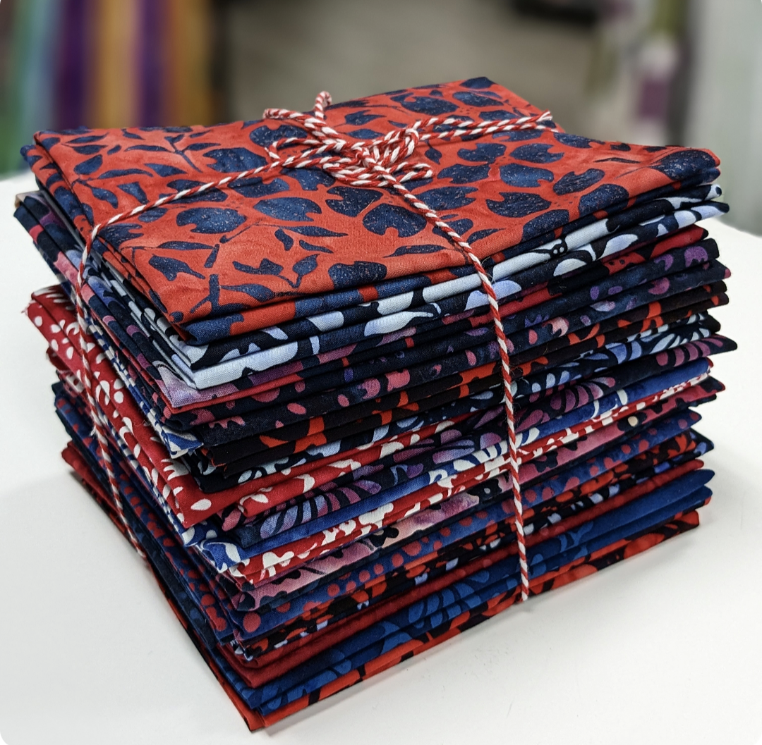 Red White and Blooms Batik Quilt Fabric - 20 piece Fat Quarter Bundle - RWBBUN