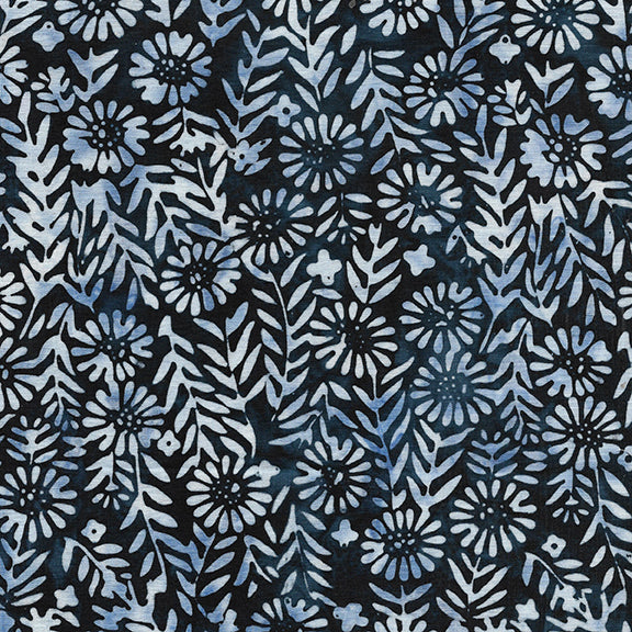 Red White and Blooms Batik Quilt Fabric - Flower Field in Blue Navy - 112312585
