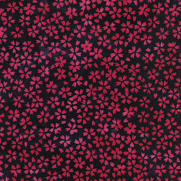 Red White and Blooms Batik Quilt Fabric - Petal Floral in Midnight Blue - 112316595