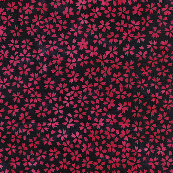 Red White and Blooms Batik Quilt Fabric - Petal Floral in Midnight Blue - 112316595