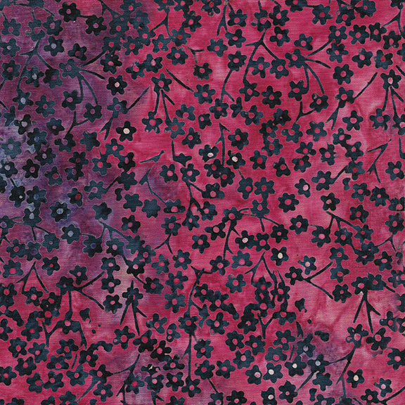 Red White and Blooms Batik Quilt Fabric - Round Flower Stems in Multi Red White and Blue - 112311819