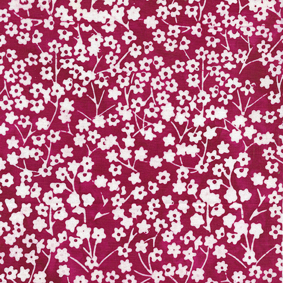 Red White and Blooms Batik Quilt Fabric - Round Flower Stems in Red Cranberry - 112311375
