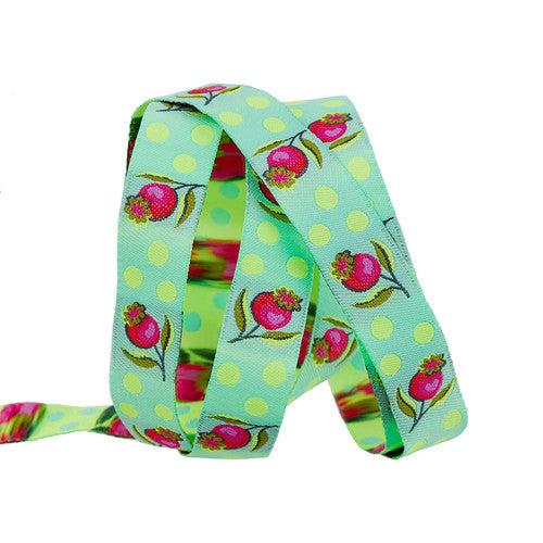 Renaissance Ribbons Untamed by Tula Pink - 5/8" Impending Bloom in Moonbeam Green - TK-123/16mm Col 01
