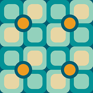 Retro Geos Quilt Fabric - Flower Blocks in Teal/Blue - 12024077