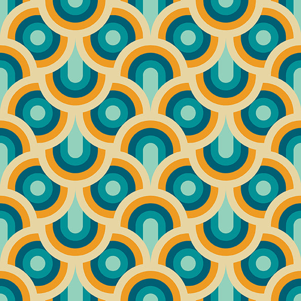 Retro Geos Quilt Fabric - Rainbow Wand in Teal - 12024074