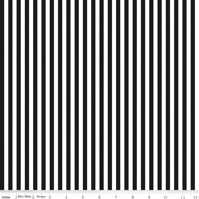 Riley Blake Basics Quilt Fabric - 1/4 Inch Stripe in Black/White - C555-BLACK