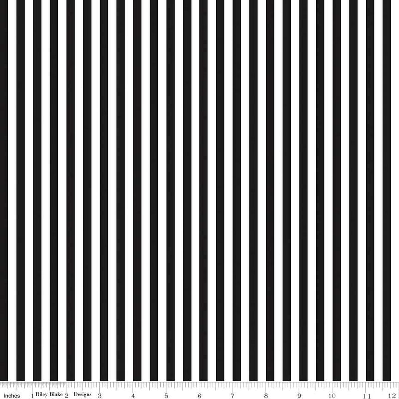 Riley Blake Basics Quilt Fabric - 1/4 Inch Stripe in Black/White - C555-BLACK