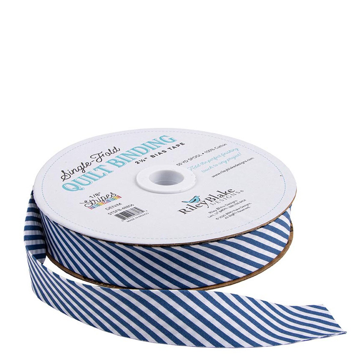 Riley Blake Designs Single Fold Quilt Binding - 1/8" Stripe in Denim Blue - SOLD BY THE YARD - STSFB-48806