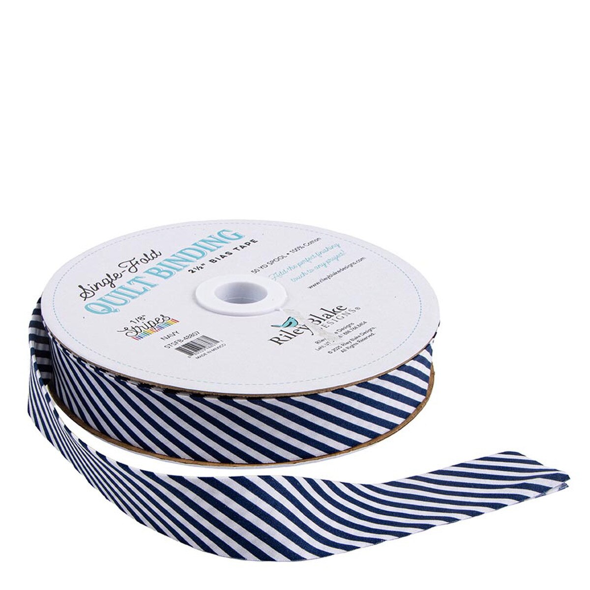Riley Blake Designs Single Fold Quilt Binding - 1/8" Stripe in Navy/White - SOLD BY THE YARD - STSFB-48807