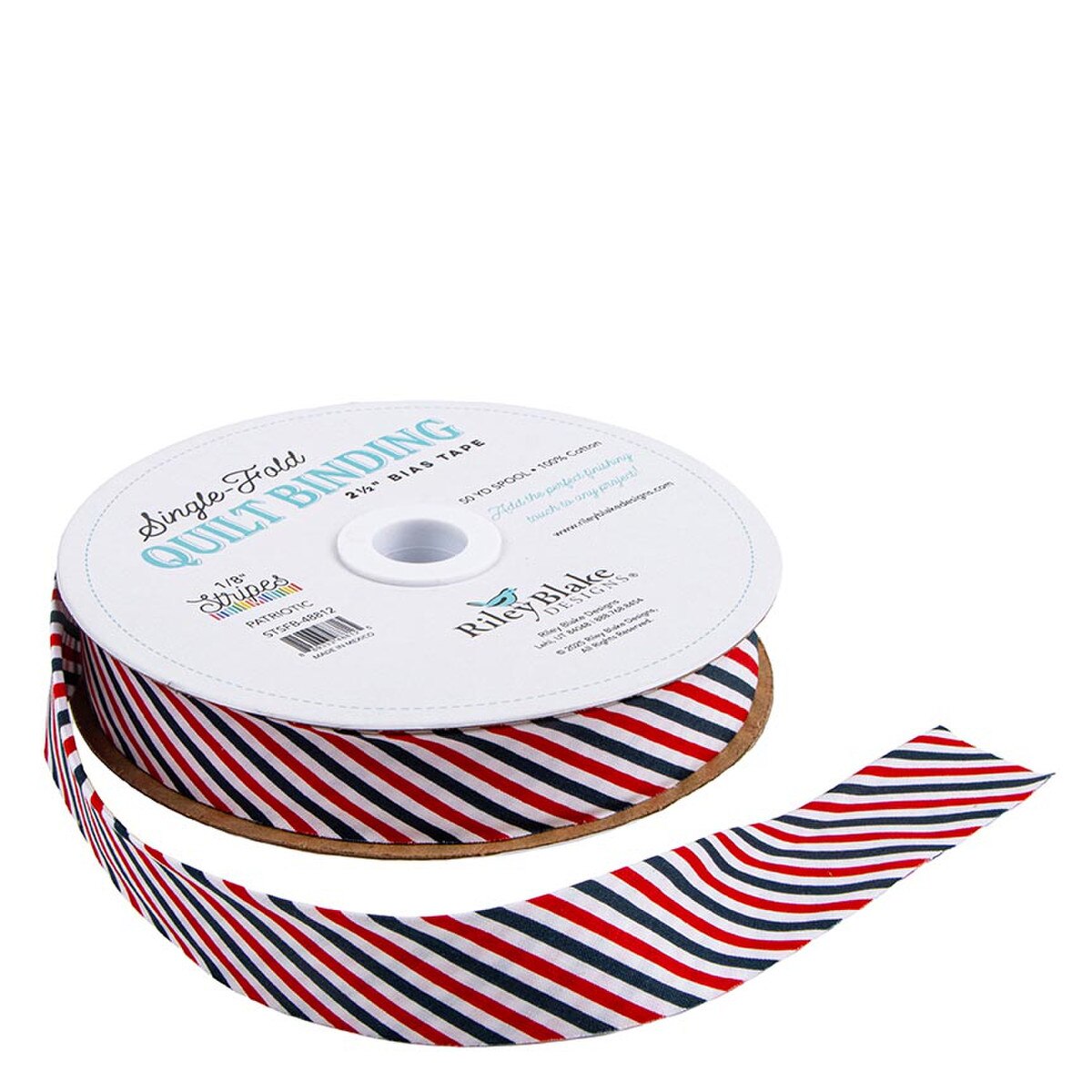 Riley Blake Designs Single Fold Quilt Binding - 1/8" Stripe in Patriotic - SOLD BY THE YARD - STSFB-48812