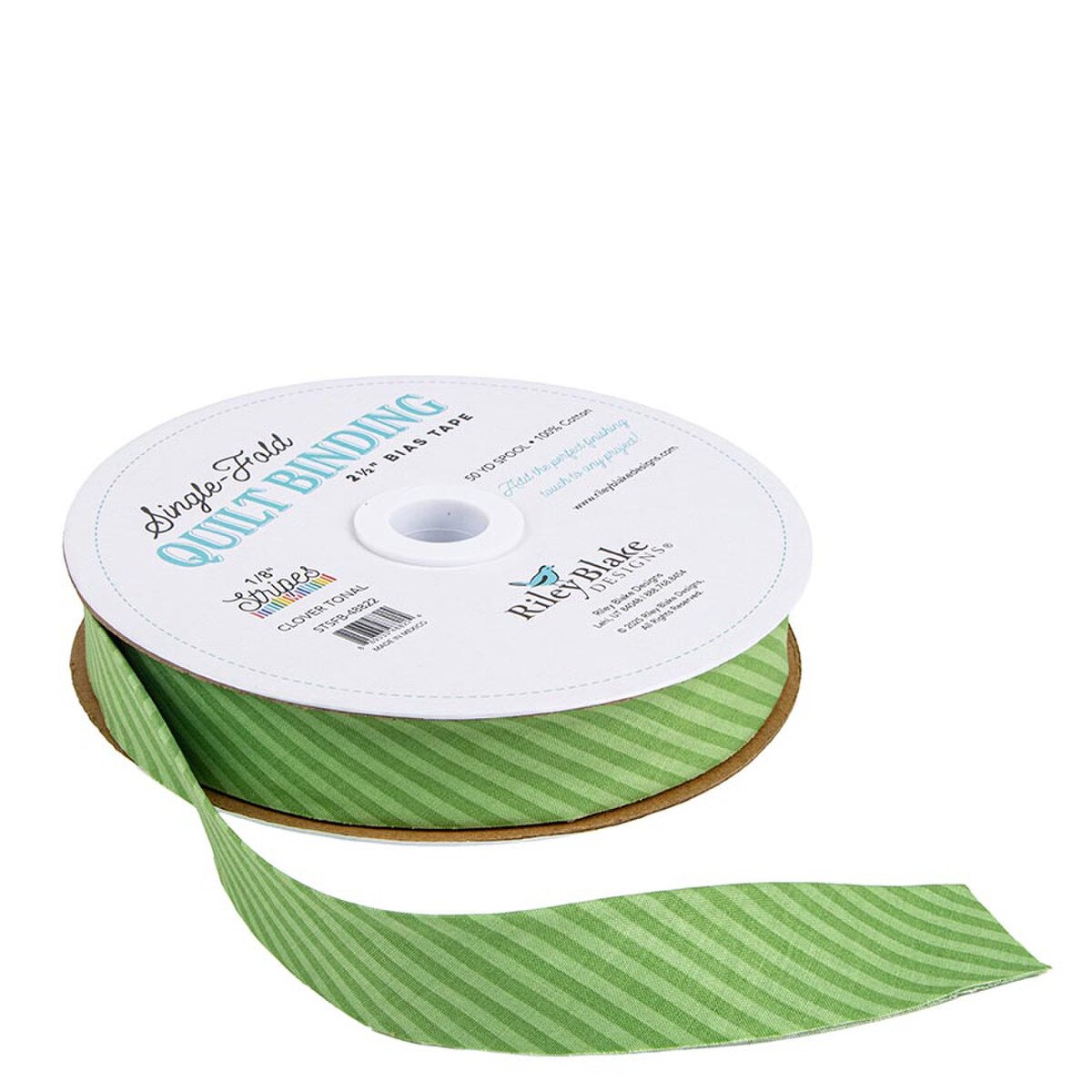 Riley Blake Designs Single Fold Quilt Binding - 1/8" Stripe in Tonal Clover Green - SOLD BY THE YARD - STSFB-48822