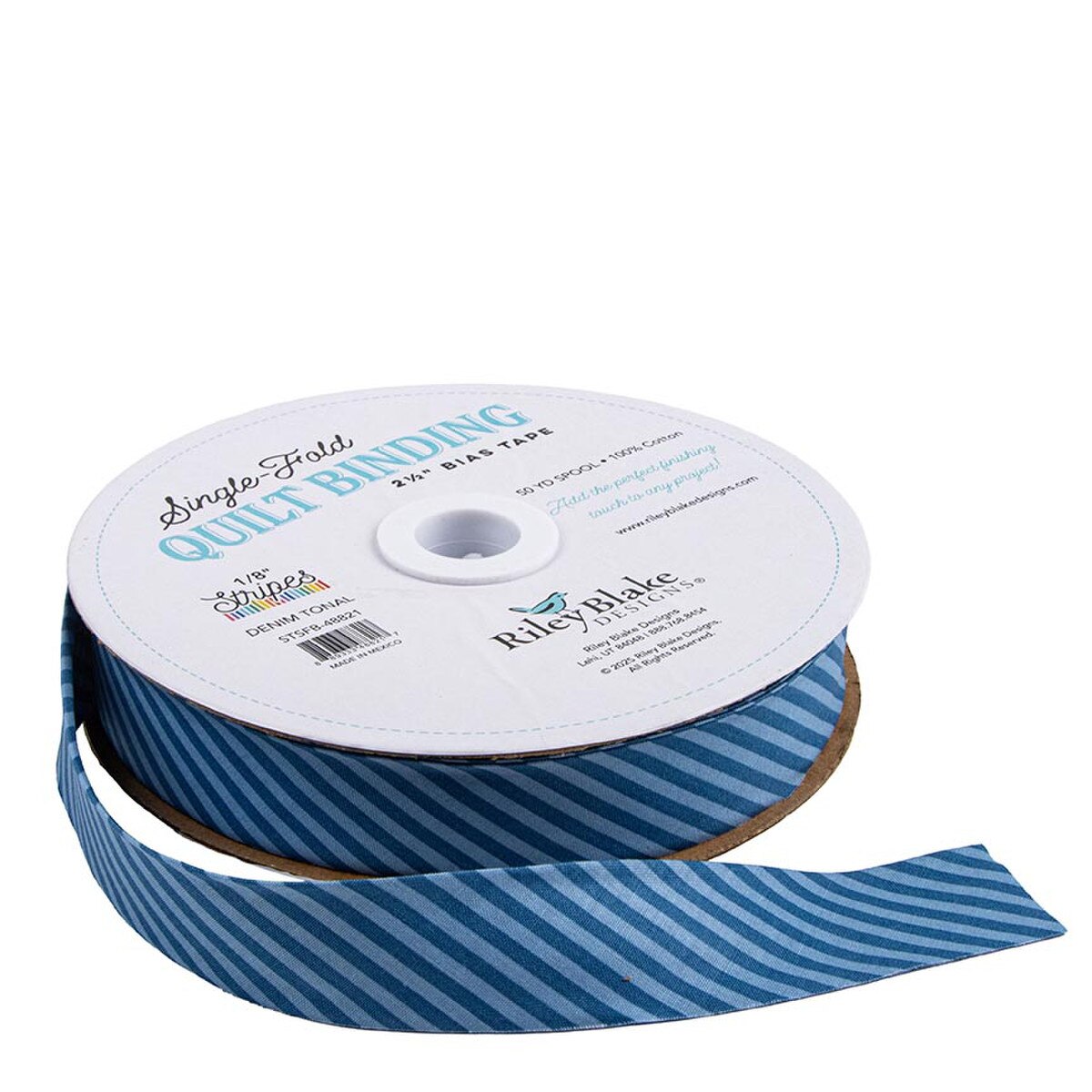 Riley Blake Designs Single Fold Quilt Binding - 1/8" Tonal Stripe in Denim Blue - SOLD BY THE YARD - STSFB-48821