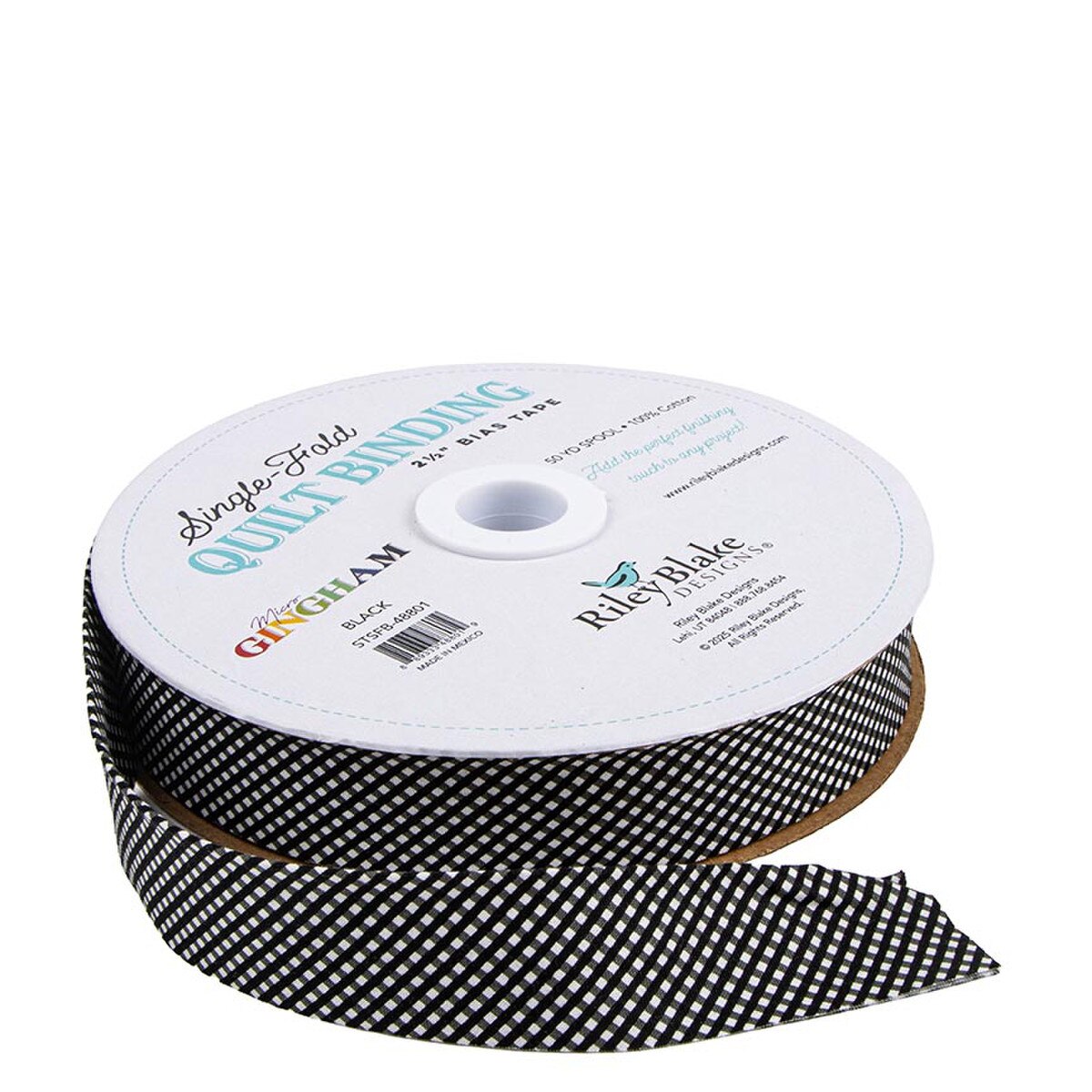 Riley Blake Designs Single Fold Quilt Binding - Micro Gingham in Black - SOLD BY THE YARD - STSFB-48801