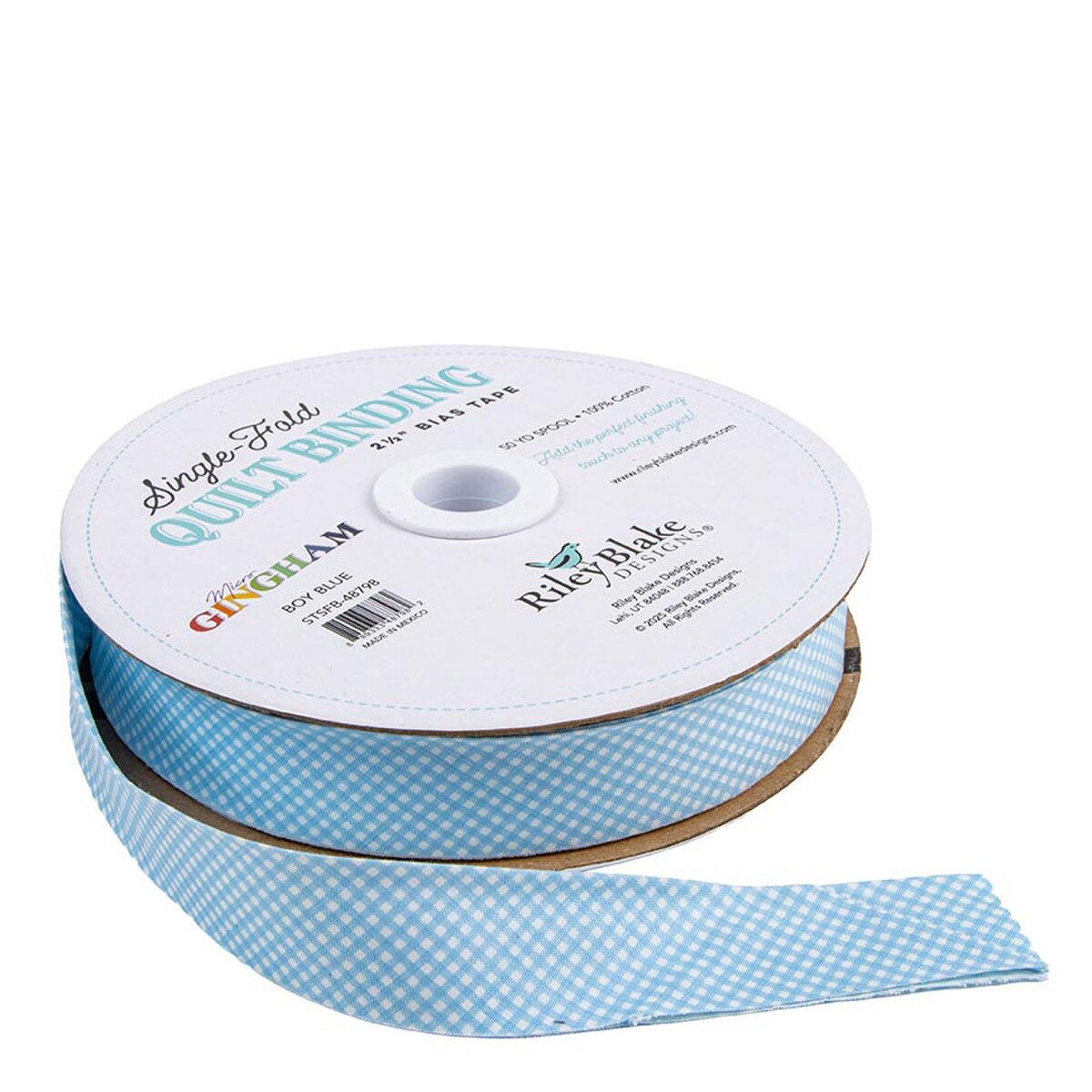 Riley Blake Designs Single Fold Quilt Binding - Micro Gingham in Boy Blue - SOLD BY THE YARD - STSFB-48798