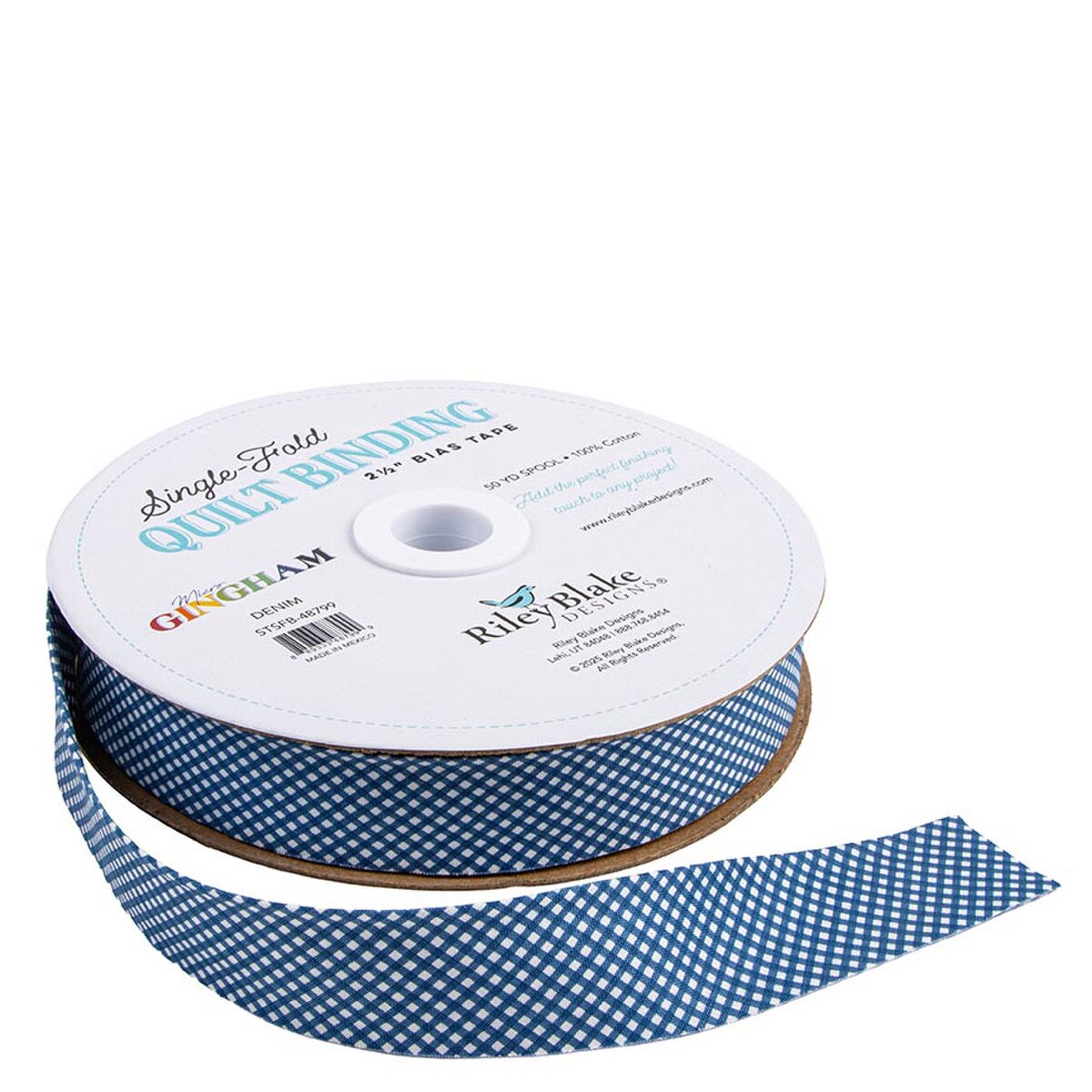 Riley Blake Designs Single Fold Quilt Binding - Micro Gingham in Denim Blue - SOLD BY THE YARD - STSFB-48799