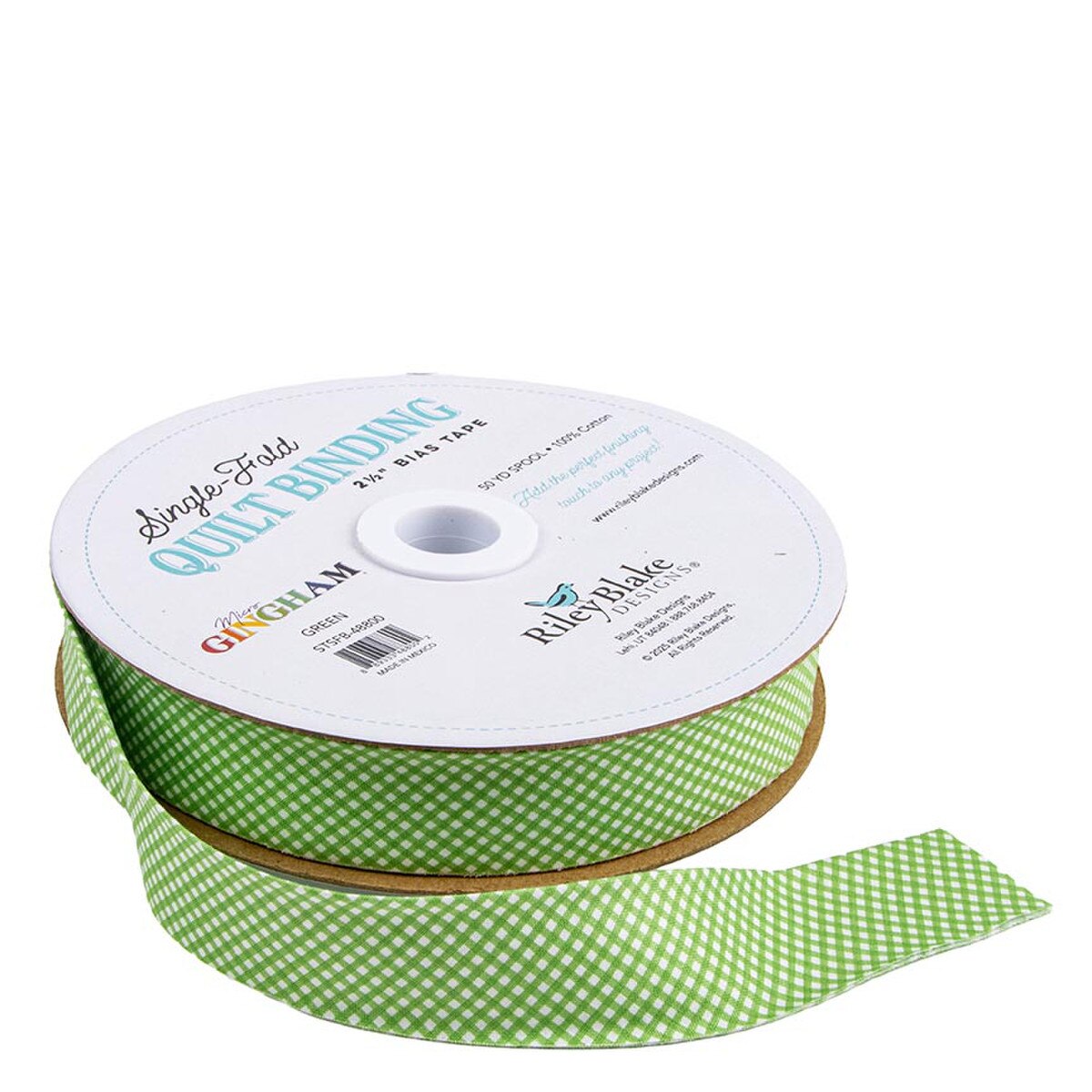 Riley Blake Designs Single Fold Quilt Binding - Micro Gingham in Green - SOLD BY THE YARD - STSFB-48800